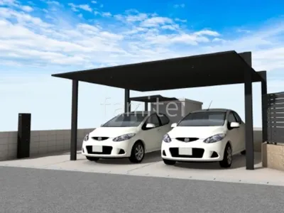 黒のカーポートがかっこいい新築シンプル セミクローズ外構