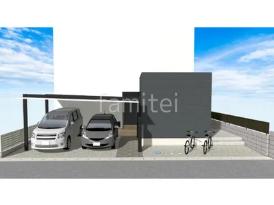 滑りにくい洗出し仕上げが安全な新築シンプル オープン外構