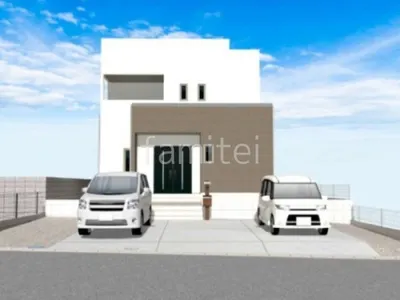 土間コンクリートと角柱門柱でオーソドックスな新築ベーシック オープン外構