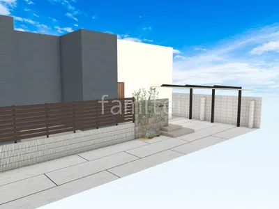 タイル門柱とカーポートがモダンな新築シンプル オープン外構