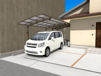 木調フェンスとレンガ目地が柔らかい雰囲気の新築ベーシック オープン外構