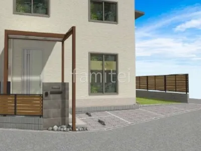 洗出し仕上げとプラスGで利便性の高い新築和モダン セミクローズ外構