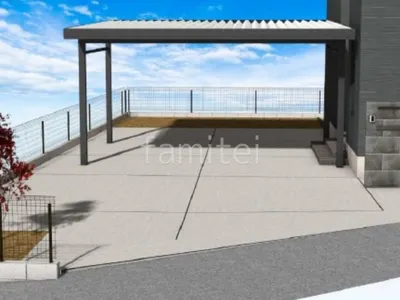 2台用カーポート　土間コンクリート　伸縮目地