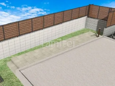 目隠しフェンス　人工芝　タイルデッキ