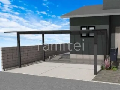 2台用カーポート　土間コンクリート　伸縮目地