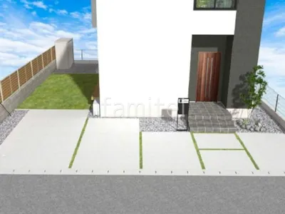 土間コンクリート　人工芝目地