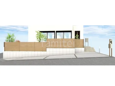 木調フェンスと人工芝でお庭を彩る新築ベーシック セミクローズ外構