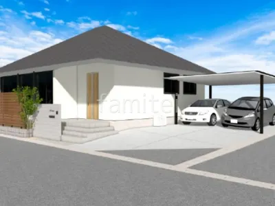 スマートなデザインのカーポートで車を保護する新築シンプル セミクローズ外構