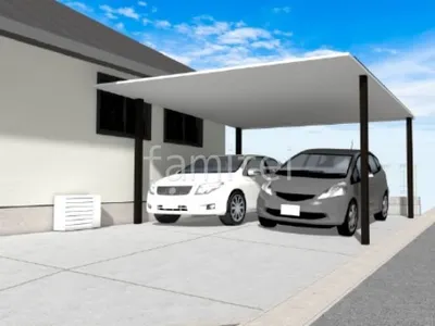 2台用カーポート　土間コンクリート　伸縮目地