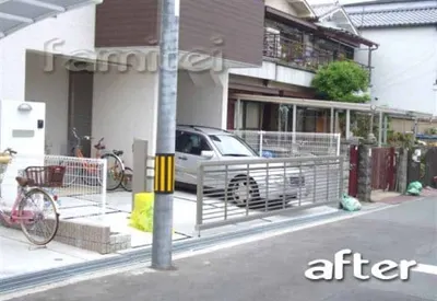 車庫リフォーム 跳ね上げ式門扉 　設置
