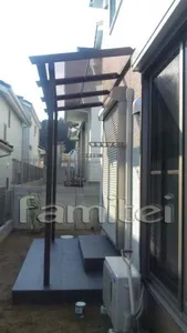 人工木テラス屋根 三協立山ナチュレ 物干し タイルデッキ