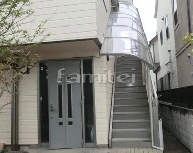 階段テラス屋根 三協メニーウェル1・2階 特殊加工取付
