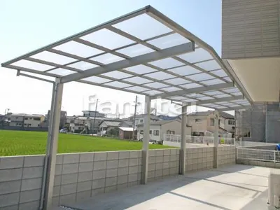 カーポート YKKAP エフルージュグラン 縦2台用(縦連棟) F型フラット屋根 特殊加工 斜めカット