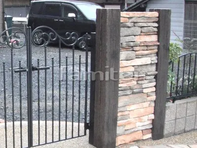 袖壁 壁石貼り OnlyOneオンリーワン サザン レッジストーン ラスティック 擬木建て コンクリート製枕木 ニッコー リアルウッドランバー