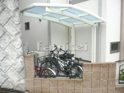 自転車バイク屋根 YKKAP レイナポートグランミニ 駐輪場屋根 サイクルポート R型アール屋根 特殊加工 斜めカット