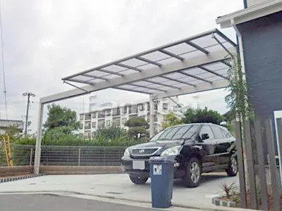 カーポート YKKAP エフルージュグラン 横2台用(ワイド ツイン) F型フラット屋根 水下側梁延長仕様