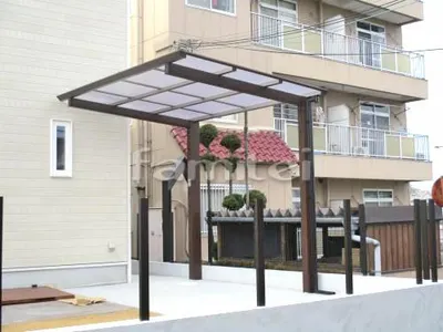 フル木製調自転車バイク屋根 TAKASHOタカショー アートポート F型フラット屋根 サイクルポート 駐輪場屋根