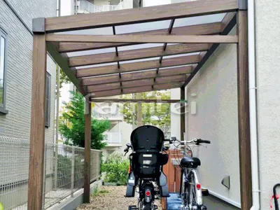 フル木製調自転車屋根 TAKASHOタカショー Sポーチ 独立柱 サイクルポート F型フラット屋根