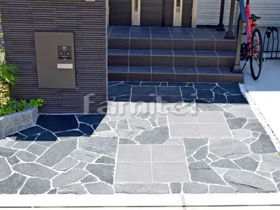 玄関アプローチ 床石貼り 乱形石 石英岩 床タイル貼り LIXILリクシル グレイスランド300角 GRL-13