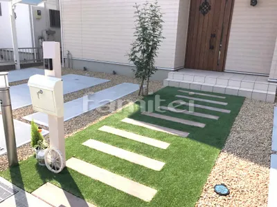 玄関アプローチ コンクリート製枕木(擬木) 東洋工業TOYO ヴィンテージウッド 本物そっくり人工芝