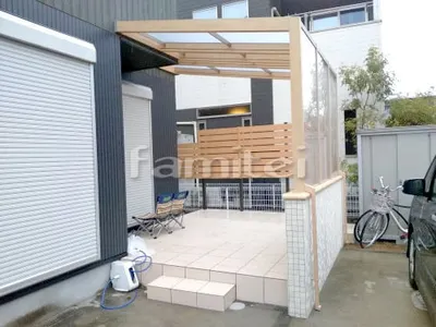 木製調テラス屋根 LIXILリクシル ココマ サイドスルー腰壁タイプ 既存デッキ撤去