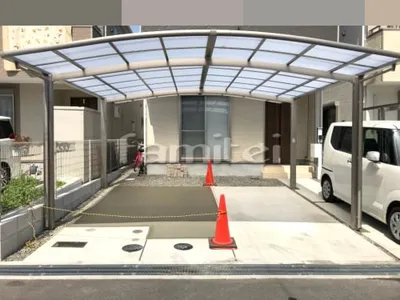 カーポート LIXILリクシル ネスカR 横2台用(ワイド ツイン) R型アール屋根 土間コンクリート延長