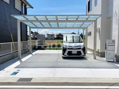 カーポート YKKAP エフルージュグラン 横2台用(ワイド ツイン) F型フラット屋根 駐車場ガレージ床 土間コンクリート 伸縮目地