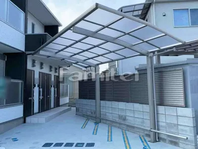 自転車バイク屋根 YKKAP レイナポートグランミニ 駐輪場屋根 サイクルポート R型アール屋根 車止めバー