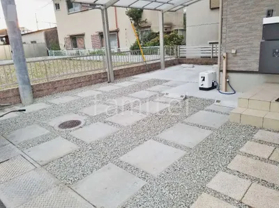 防犯砂利敷き バラス砕石 防草シート加工