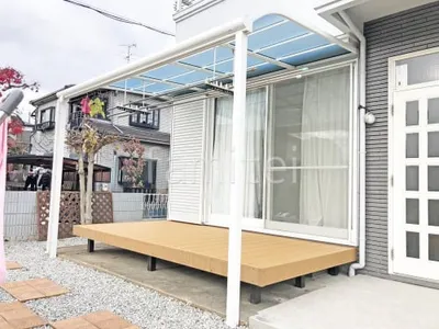 1階テラス屋根 (雨除け) 三協アルミ レボリューA R アール屋根 スタンダード 壁付