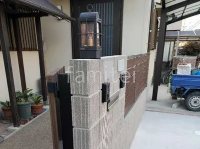 化粧ブロック門柱 ユニソン リゲル 既存ポスト再利用 お客様支給品 表札 照明 取付