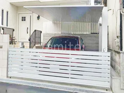 カーポート１台 （単棟） LIXIL カーポートSC フラット屋根 吊り下げ屋根 ２台ワイド 跳ね上げ門扉ゲート  LIXIL オーバードアS5型 