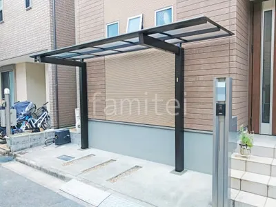 サイクルポート 自転車バイク屋根 三協アルミ ニューマイリッシュ 逆勾配 フラット屋根 前下がり屋根
