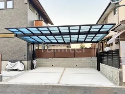 カーポート2台(ワイド) ツイン YKKAP エフルージュFIRST EX フラット屋根 後ろ柱