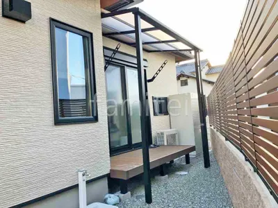 １階テラス屋根 （雨除け） LIXIL スピーネF フラット屋根 スタンダード 壁付 人工木デッキ  YKKAP 人工木 リウッドデッキ200 