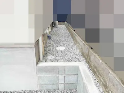 犬走り 防犯砂利敷き バラス砕石 防草シート加工
