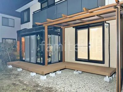 １階テラス屋根 （雨除け） YKKAP フル木製調 サザンテラス パーゴラタイプ フラット屋根 スタンダード 壁付