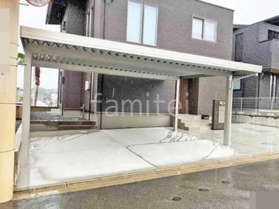 カーポート２台(ワイド) ツイン YKKAP ジーポートPro 積雪30cm対応 フラット屋根 折板屋根