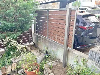 アルミ形材 フェンス LIXIL 木製調AB YS3型 横スリット3 2段柱 60角 上段のみ 目隠し 木調・ラティス