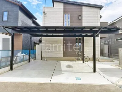 カーポート２台(ワイド) ツイン 三協アルミ スカイリード 奥行勾配 両側支持 フラット屋根