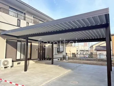 カーポート２台(ワイド) ツイン YKKAP ジーポートPro 積雪30cm対応 フラット屋根 折板屋根