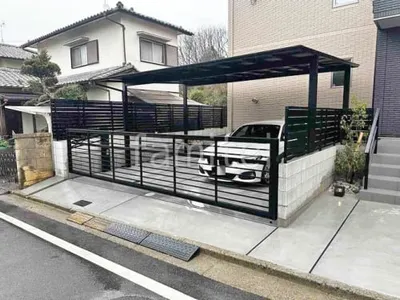 カーポート２台(ワイド) ツイン LIXIL ネスカＦ フラット屋根 ２台ワイド 跳ね上げ門扉ゲート  LIXIL オーバードアS1型 
