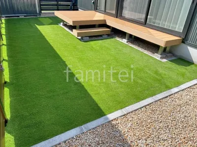 人工芝 防草シート加工 ヨシミツ毛織 リアル人工芝 35mm  人工木デッキ  LIXIL 人工木 樹ら楽ステージ 