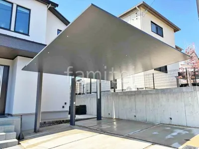 カーポート２台(ワイド) ツイン LIXIL カーポートSC 後方支持 ダスクグレー フラット屋根 後ろ柱 吊り下げ屋根