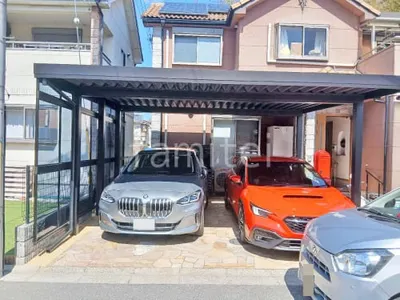 カーポート２台(ワイド) ツイン YKKAP ジーポートPro 積雪30cm対応 フラット屋根 折板屋根