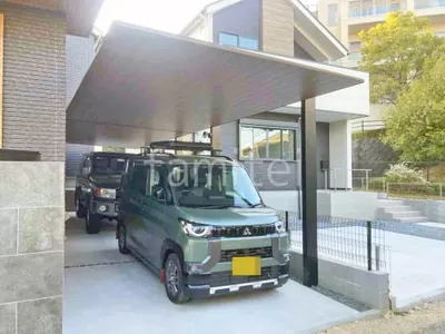 カーポート２台(縦) 連棟 LIXIL 木製調 カーポートSC フラット屋根 吊り下げ屋根