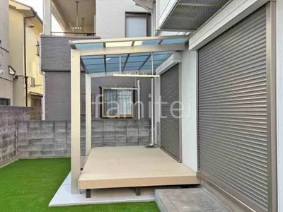 １階テラス屋根 （雨除け） YKKAP 独立式 レセパ Lタイプ フラット屋根 独立式 スタンダード 人工木デッキ  LIXIL 人工木 樹ら楽ステージ 