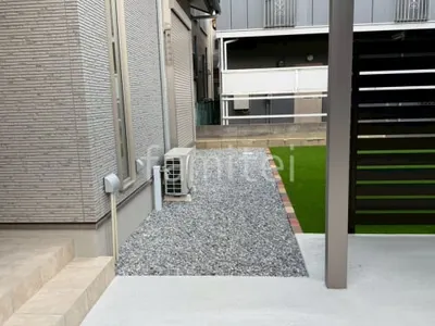 防犯砂利敷き バラス砕石 防草シート加工