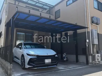 カーポート２台(ワイド) ツイン YKKAP 木製調 エフルージュ FIRST フラット屋根