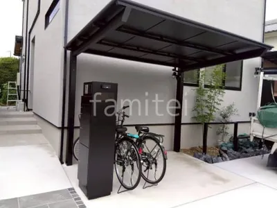 機能門柱 ユニソン ミース サイクルポート 自転車バイク屋根 LIXIL ネスカF ミニ フラット屋根